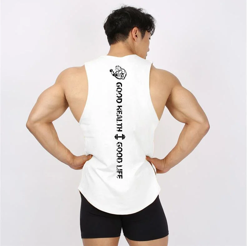 Men′s Sports and Fitness Printed Undershirt Quick Dry Muscle Training Sweat Absorption Breathable Round Neck Sleeveless Tank Top