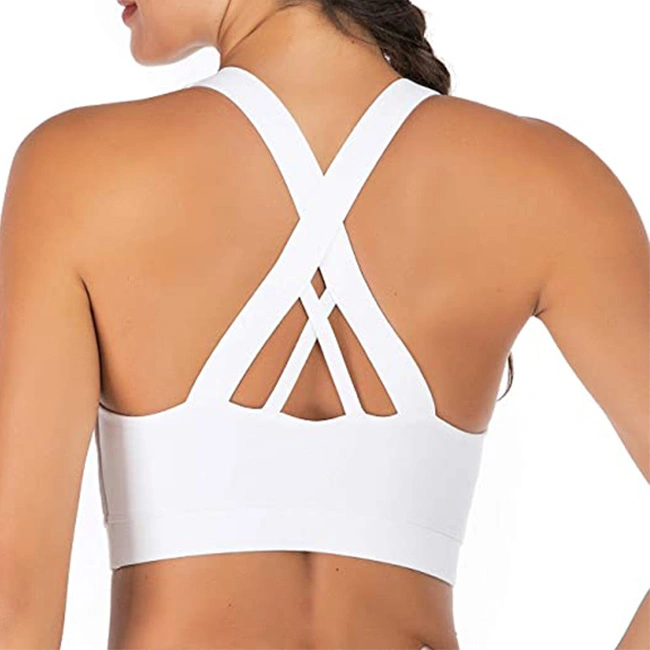 Criss Cross Back Padded Removable Cups Strappy Sports Bras Medium Support Yoga Bra