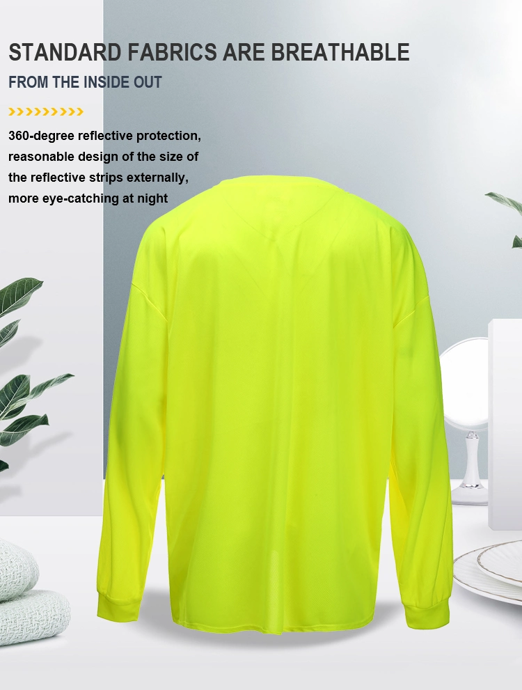 Sport Dry Fit Work Wear Shirts Hi Vis Safety Green Long Sleeve Shirt for Men