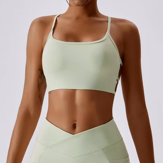 卸売 OEM/ODM Damen S-Träger タンクトップ クロップ ベスト クロスオーバー バック ヨガ ブラジャー クイック ドライ フィットネス ジム アクティブ トレーニング服 スポーツ-BHs